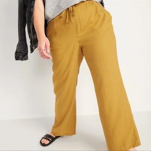 Old Navy Mustard Linen Blend Pants Wide Leg Pull On